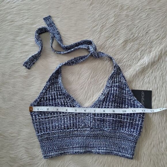 NEW Topshop Women’s Halter Top Size 4 Navy Blue Knit Crop Crochet Stretch Y2K - Picture 4 of 10
